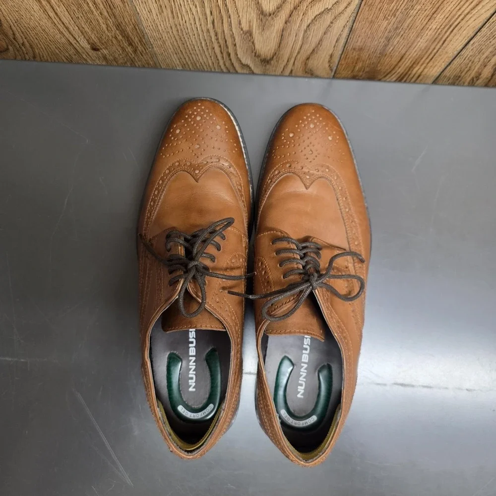 Nunn Bush Comfort Gel Shoes Men 9.5M Brown Leather Wingtip Brogue Oxford Dress